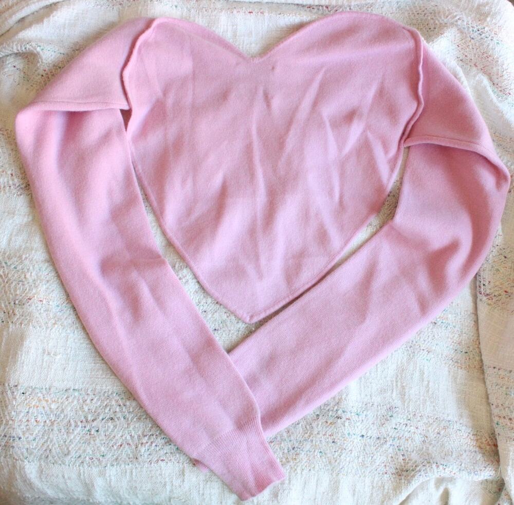 NWT Kerri Rosenthal Bubble Pink Heart Shrug Cashmere Knit Top Sweater
